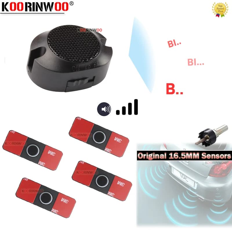 Koorinwoo – capteurs de stationnement de voiture plats Parkmaster 13mm, 4 sondes de pare-chocs arrière, accessoires de voiture, radar à bip d'alerte noir/blanc/gris