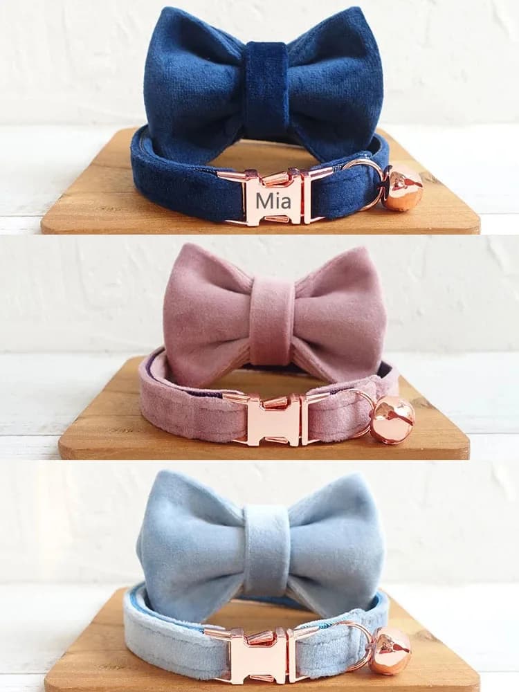 Collier de chat en velours personnalisé, étiquette d'identification personnalisée, colliers de chaton, cloche de chat, chiot, Chihuahua, collier en Yorshire réglable