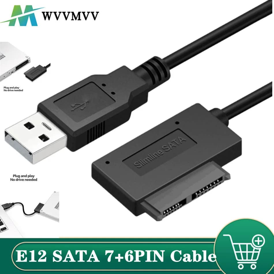 WvvMvv USB 2.0 vers Mini Sata II 7 + 6 13 broches adaptateur câble de convertisseur pour ordinateur portable CD/DVD ROM convertisseur de lecteur mince HDD Caddy