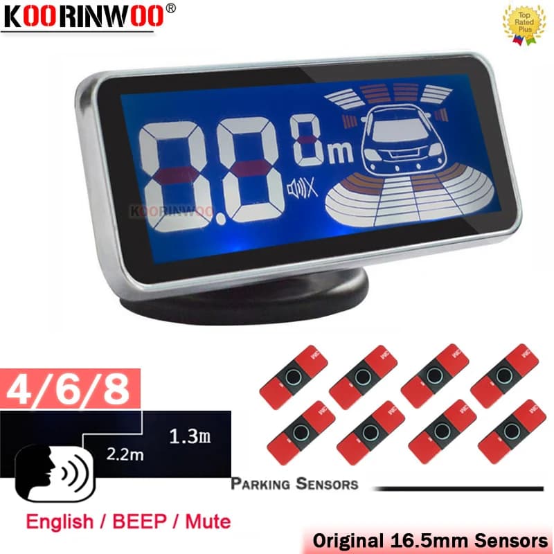 Koorinwoo-Capteur de stationnement de voiture à écran LCD, ParkStapIntelligent, bip vocal avant et arrière, sons de recul, détecteur de stationnement, 4, 6/8