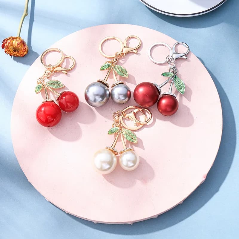 Chimpearl-Grand porte-clés en métal pour femme, pendentif de sac de voiture, porte-clés de tempérament, perles de fruits, vente en gros