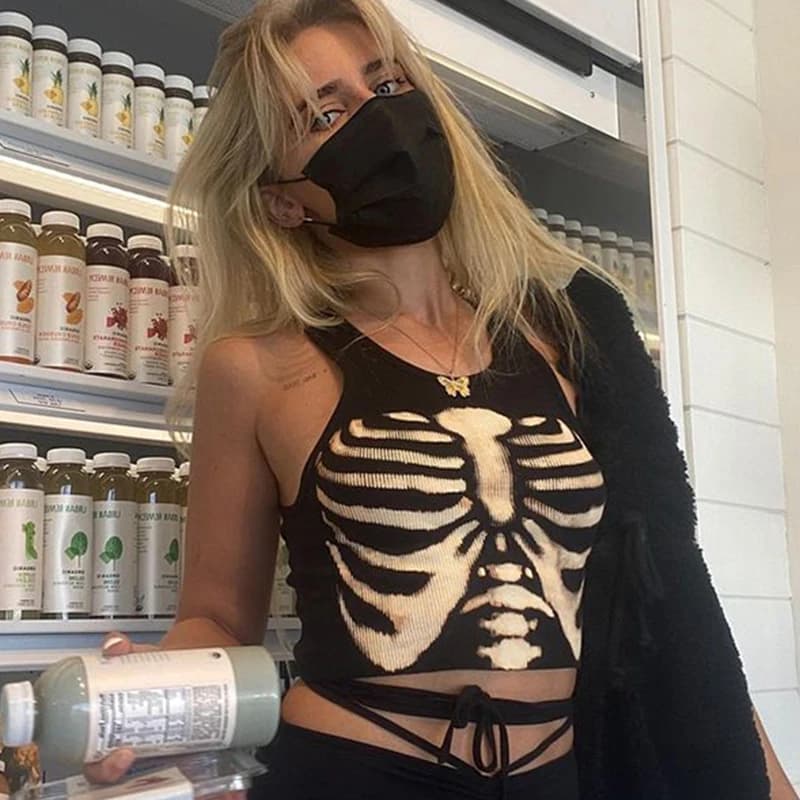 Haut court graphique gothique pour femme, débardeurs courts noirs émaillés, esthétique de lit grunge, Hyper Pint Précieux, Modules, Y-Harajuku, Y2K