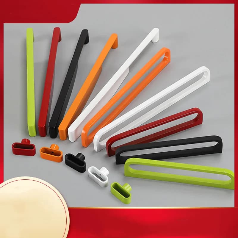 Peinture de cuisson en alliage de zinc de style moderne, traitement de surface, piano noir blanc rouge orange, poignée de nervure d'armoire, boutons de planche Chi MELHandle