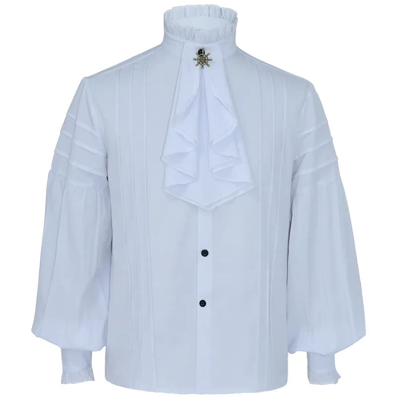 Chemise gothique victorienne en coton blanc pour hommes, col montant à volants, manches lanternes, haut médiéval, vêtements Vintage, vêtements de fête et de Banquet