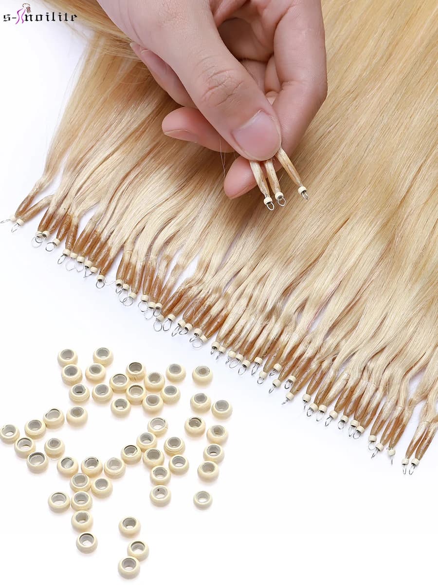 S-noilte-Extensions de cheveux humains droites, CharacterRings, Micro Links, Micro Bead, Pré-collé, 16-24 ", Naturel, Blonde, 1g, Brin, 50Pcs