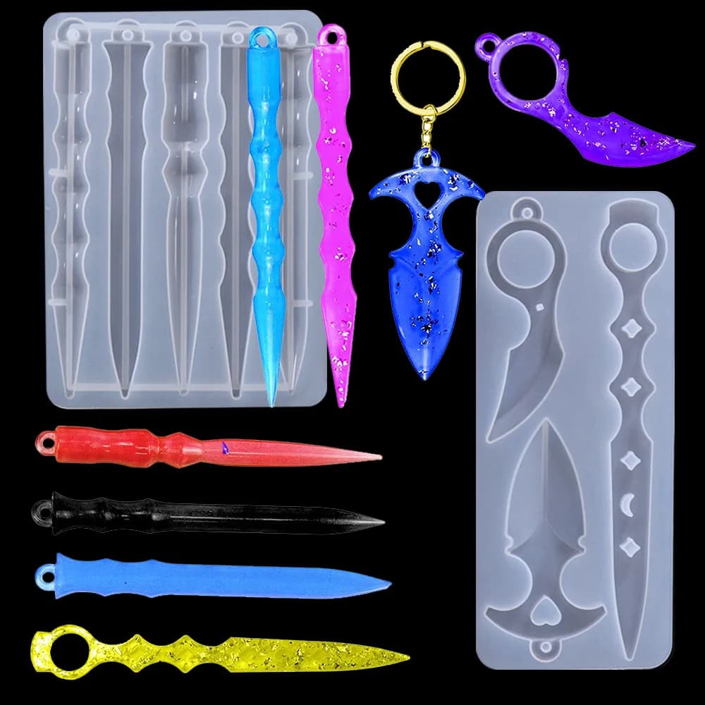 Moule porte-clés d'autodéfense DIY en résine époxy et silicone, pour pendentif, jouet d'autodéfense, artisanat en résine, petit couteau