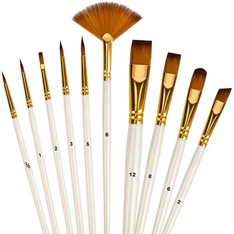 Ensemble de pinceaux à peinture en Nylon, 10 pièces, brosse à cheveux pour peinture acrylique, peinture à l'huile, aquarelle, bricolage, brosse artistique pour enfant étudiant, fournitures d'art