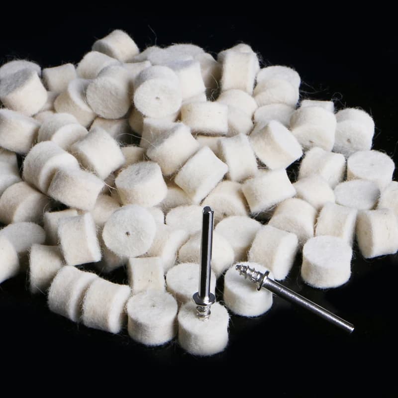 Tampon de polissage en feutre de laine, 13mm + 2 tiges pour meule, 100 pièces
