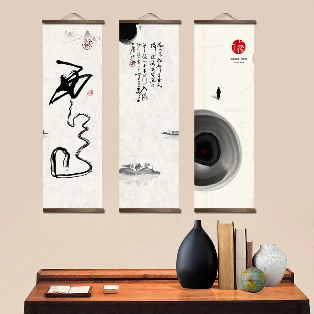 Peinture à l'encre de style chinois et japonais pour la décoration de la maison, art mural de salon, affiche d'image, peintures en bois, décor de toile