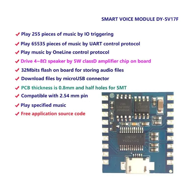 DY-SV17F Audio Tech Mini lecteur MP3 Déclencheur IO Téléchargement USB Flash Voice Tech