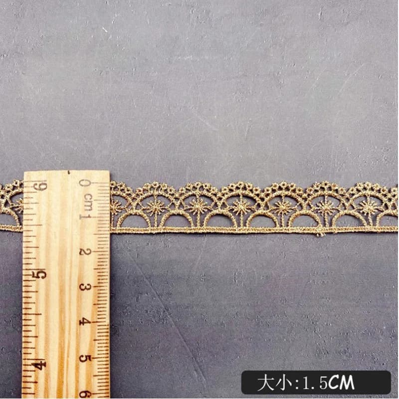 Tissu ondulé doré à fleurs creuses, 10Yards, 1.5cm de large, dentelle fluorescente pour mariage, fil d'or, broderie, accessoires en dentelle, garniture