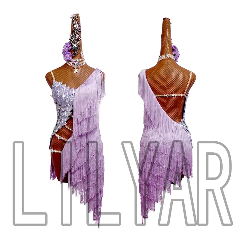 Nouvelle concours de danse latine interprète une robe de danse Sexy carrée à pampilles violettes personnalisées pour adultes