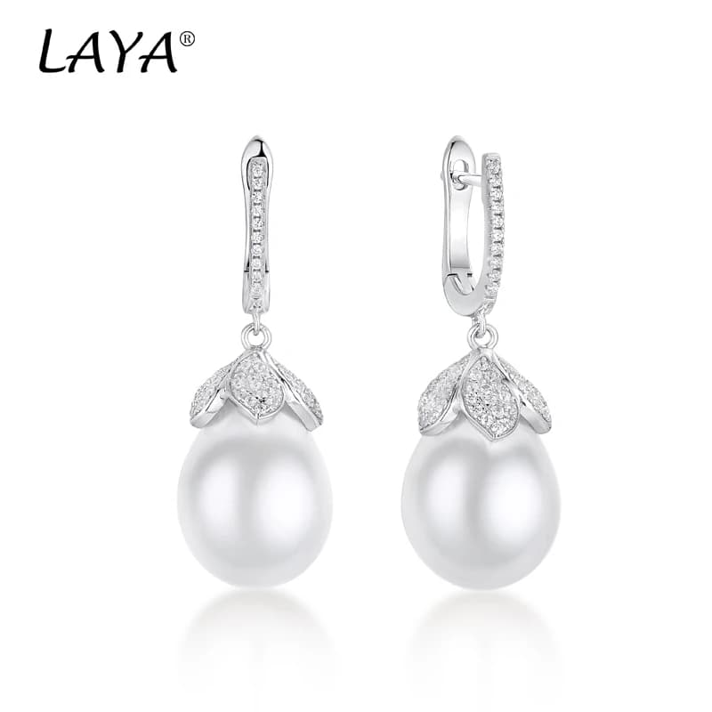 LAYA 925 en argent Sterling mode nouveau Style clair cubique Zircon coquille perle boucles d'oreilles pour les femmes de mariage classique bijoux fins