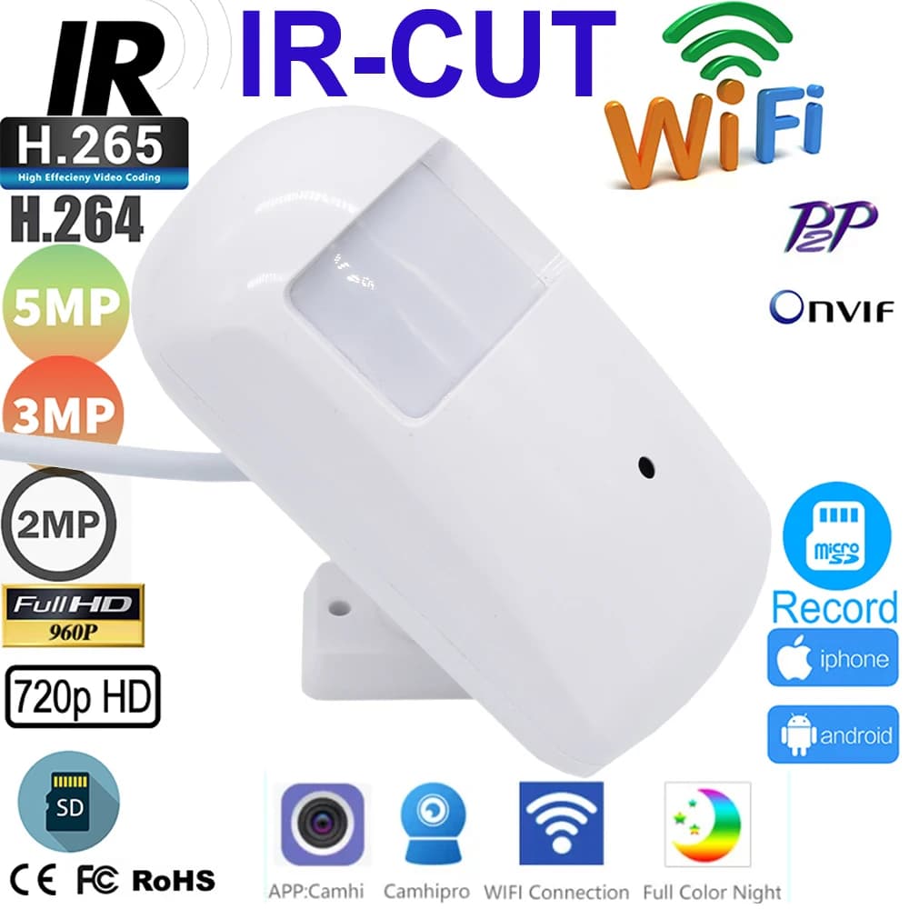 Camhi-Caméra de surveillance IP WiFi HD 5MP/1080p (Onvif), dispositif de sécurité sans fil, avec vision nocturne 940nm, port SD et audio