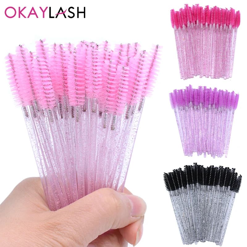 OKAYLASH 50 pièces jetables Micro paillettes cils Mascara baguettes Mini cristal cils brosse peigne rose blanc Spoolies