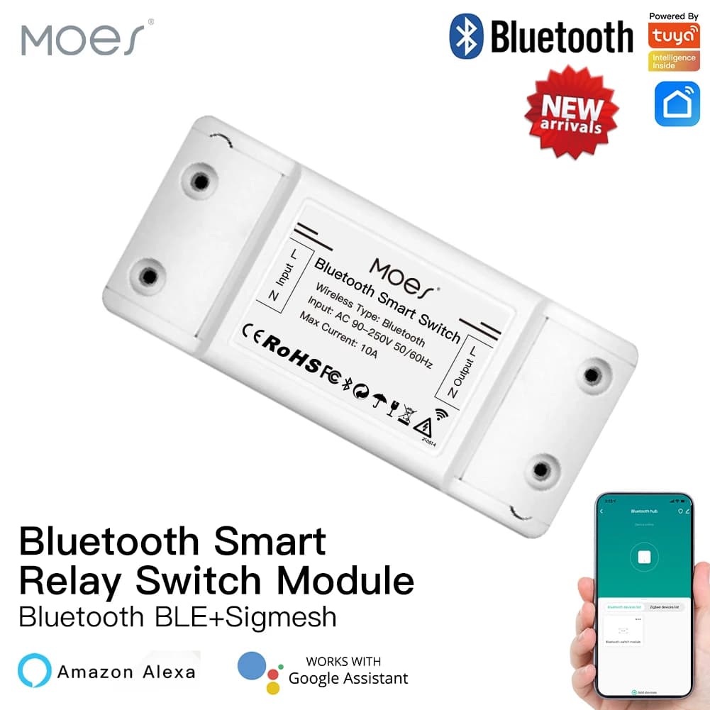Module de relais intelligent Bluetooth MOES, contrôle à un point, télécommande sans fil Sigmesh avec Alexa Google Home Tuya