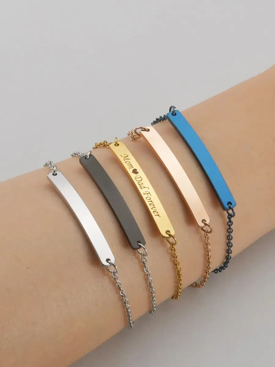 Atoztide – Bracelet en acier inoxydable pour hommes et femmes, chaîne à maillons réglable, gravure de bijoux, cadeau