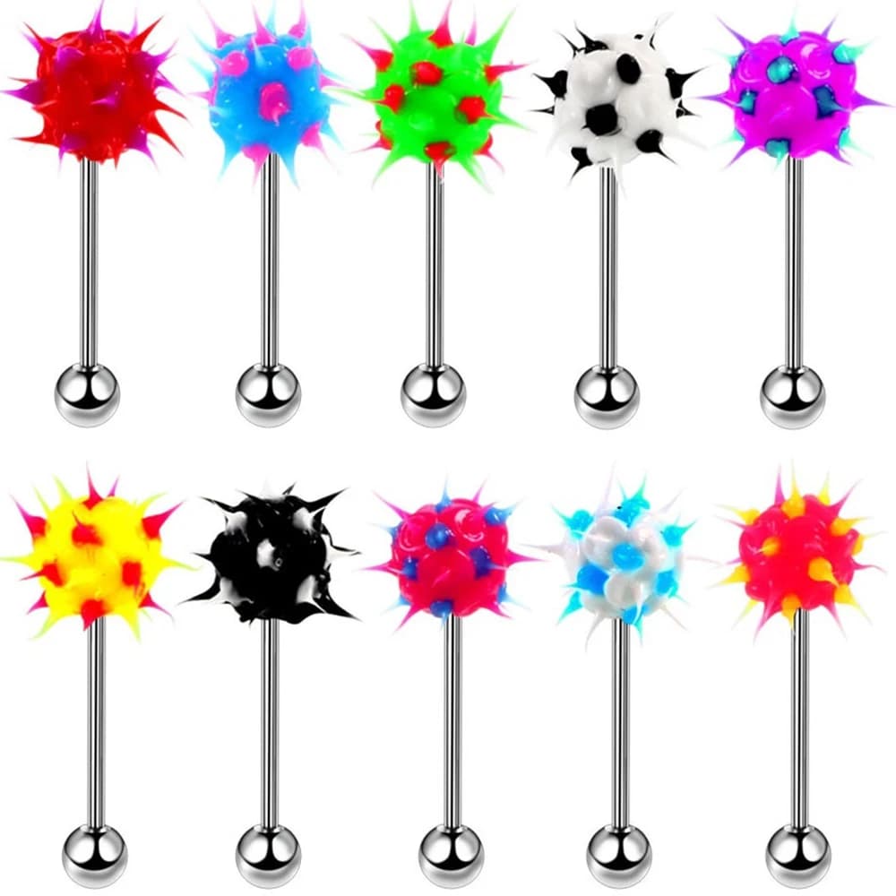 HONGTU 5 pièces anneaux de langue couleur mixte boule de Silicone langue Piercing haltère pour femmes en acier inoxydable corps Piercing bijoux 14G