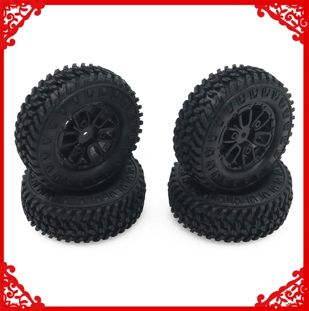 4x pneus en plastique de 7mm, jante hexagonale en caoutchouc, roue de 1.3 pouces pour Axial 1-24 SCX24 Panda tetra etc, pièces améliorées