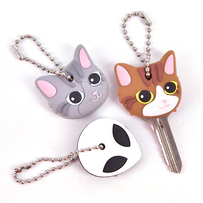 Porte-clé en Silicone, 1 pièce, housse de tête, étui, coquille, chien, chat, animaux, forme, joli cadeau