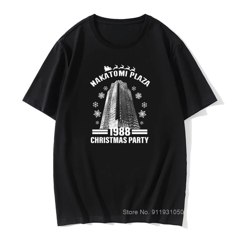 T-shirt col rond homme, humoristique, en coton, pour fête de noël, Nakatomi Plaza, 1988