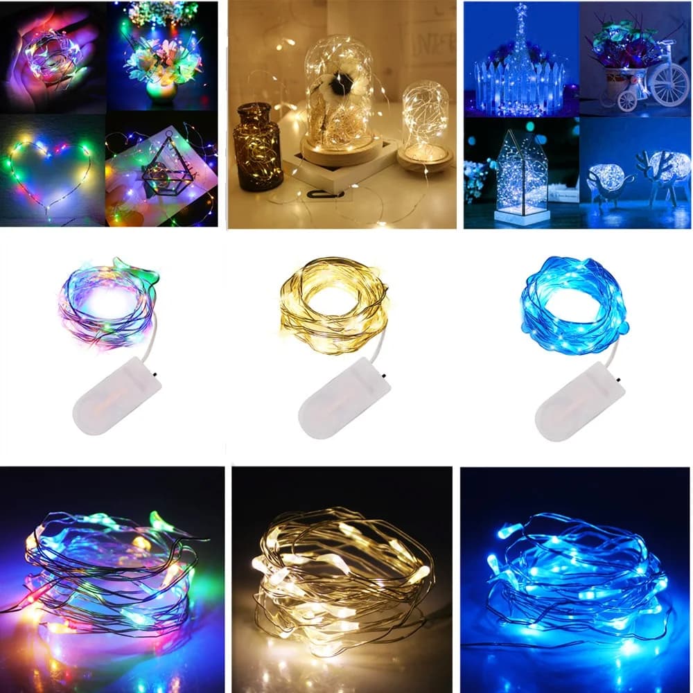 Mini guirlande lumineuse en fil de cuivre CR2032, étanche, alimentée par batterie, éclairage de fête de noël, décoration