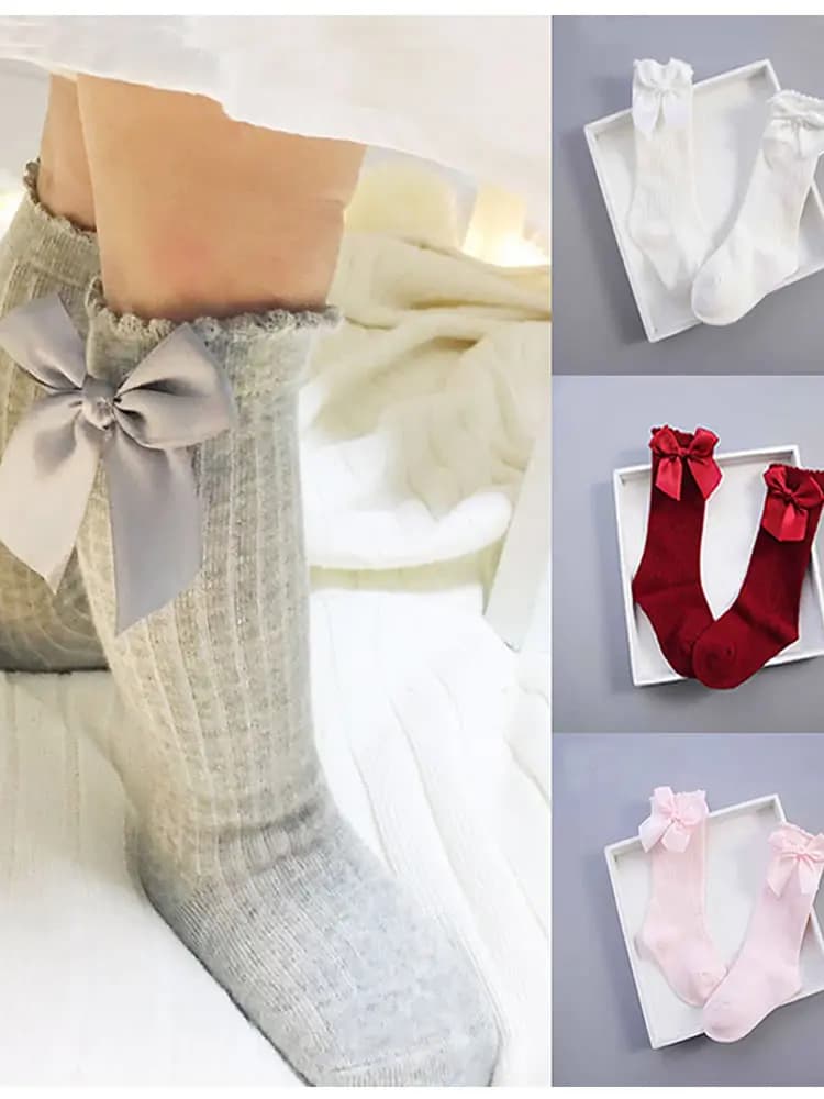 Nouvelles chaussettes d'été pour bébé fille, fines en maille, avec grand nœud, chaussettes longues jusqu'au genou en coton pour nouveau-né, pour filles de 0 à 3 ans
