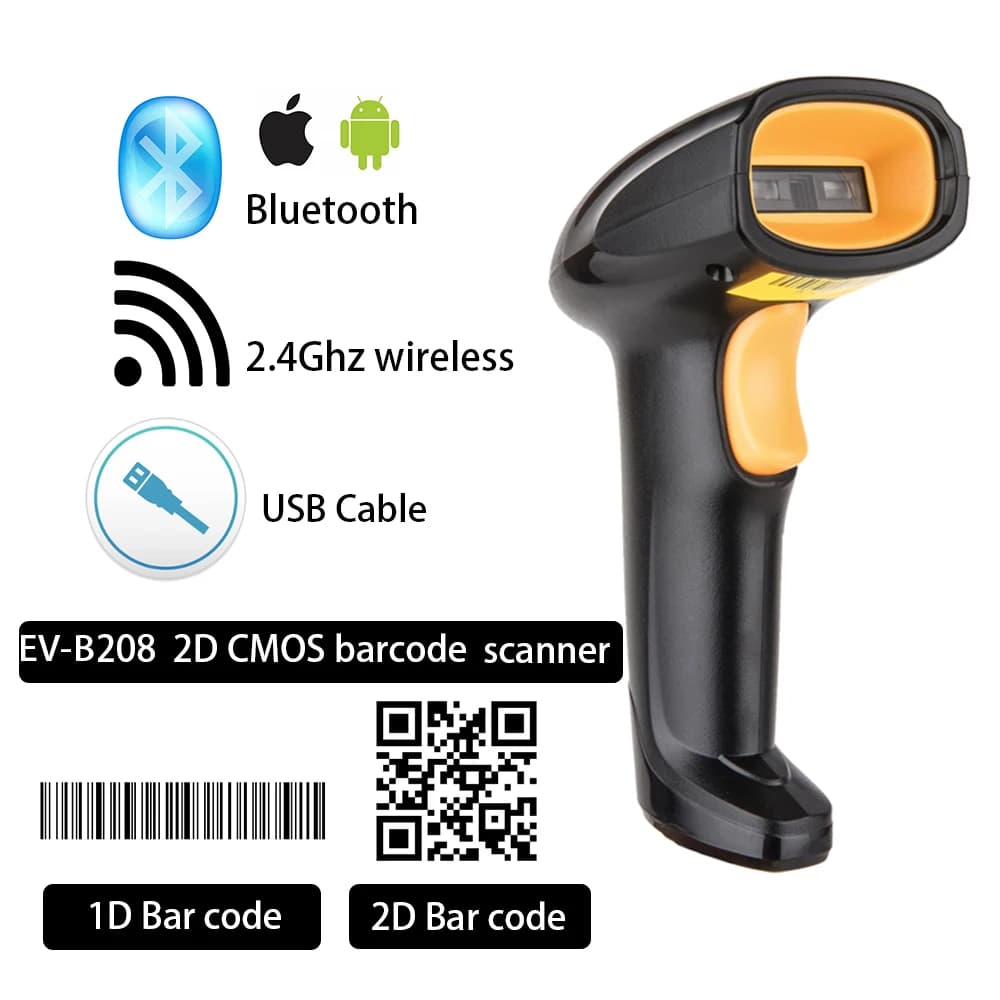 EVAWGIB – scanner de codes à barres 1D sans fil, Bluetooth EV-WJ08, lecteur de codes à barres QR 2D, PDF417, pour IPAD IOS et Android, EV-B208