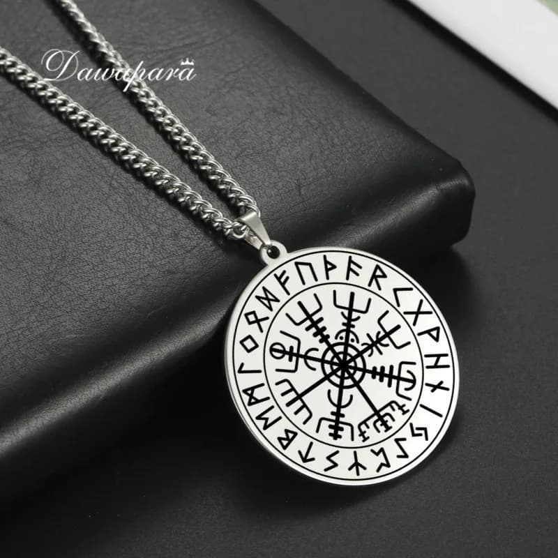 Dawapara – collier avec pendentif Vegvisir, symbole nordique de boussole nordique en cercle Rune, bijoux en acier inoxydable, amulette