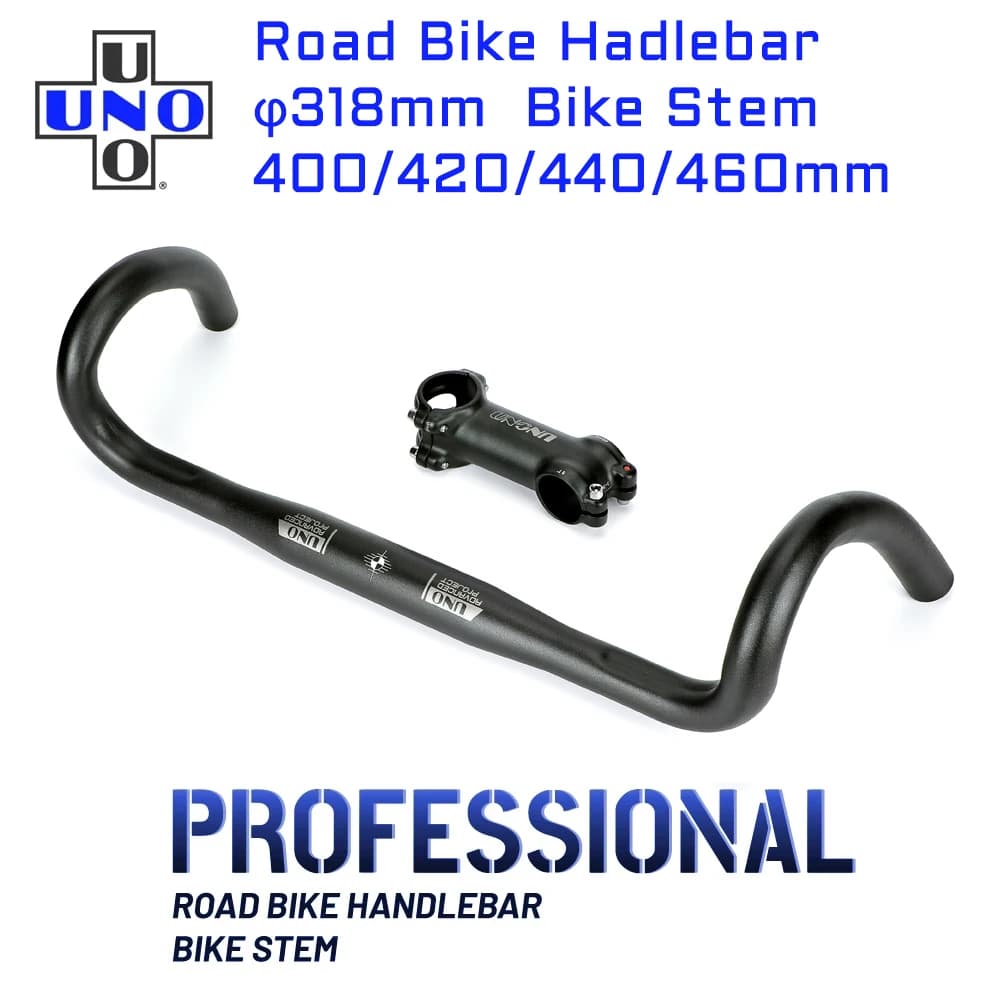 UNO – ensemble de guidons de vélo de route, tige de vélo en aluminium de 31.8mm, barre de chute évasée de course de gravier 400/420/440/460mm, pièces de vélo à barre courbée