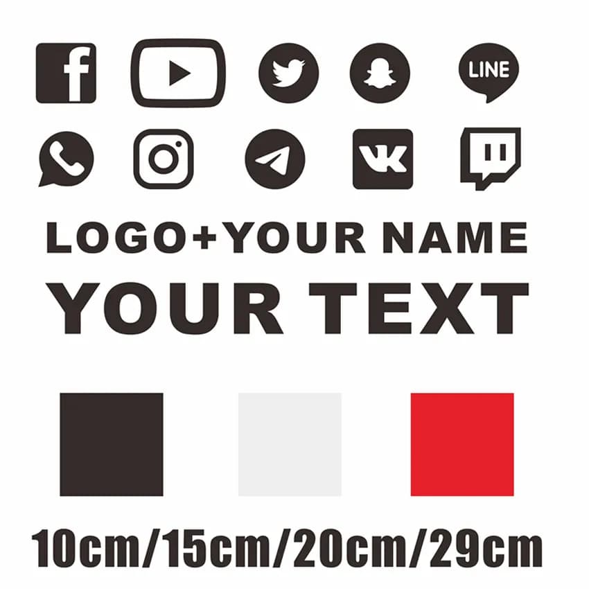 Autocollant Personnalisé pour Voiture et Moto : Texte Anglais, Chinois, Japonais, Hébreu, Nom, Logo, YouTube, Snapchat, WEBSITE, FACEBOOK, Instagram