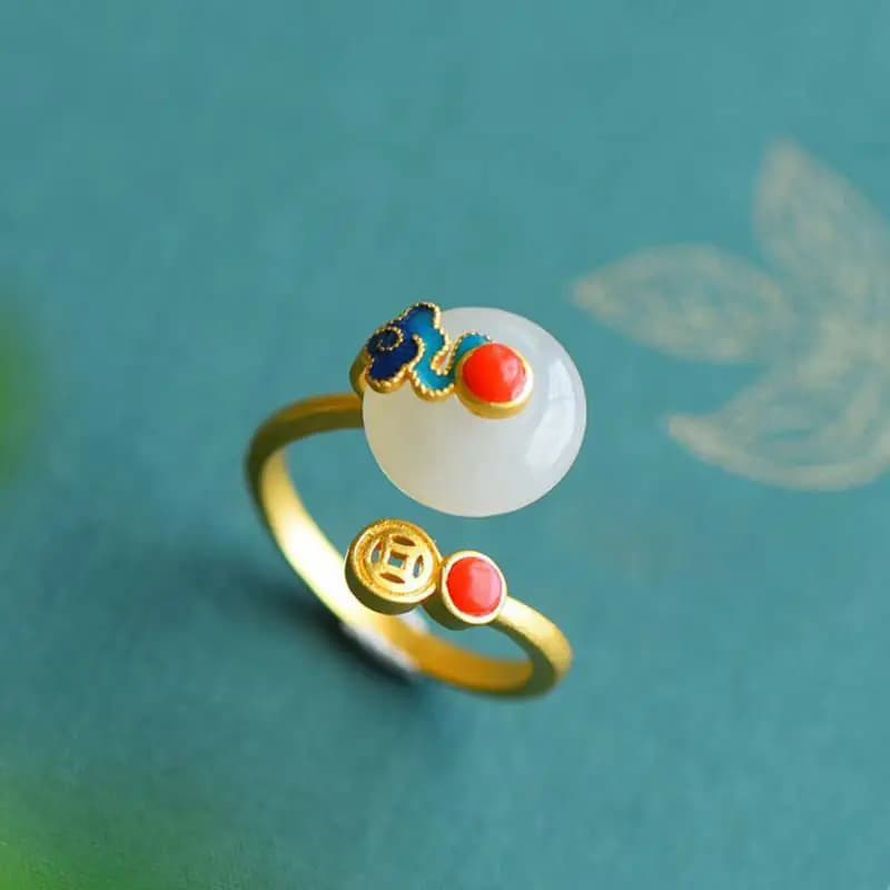 Bague réglable en jade naturel Hetian pour femme, lingot original, ouverture, lumière rétro chinoise, charme de luxe, bijoux en argent, nouveau créateur