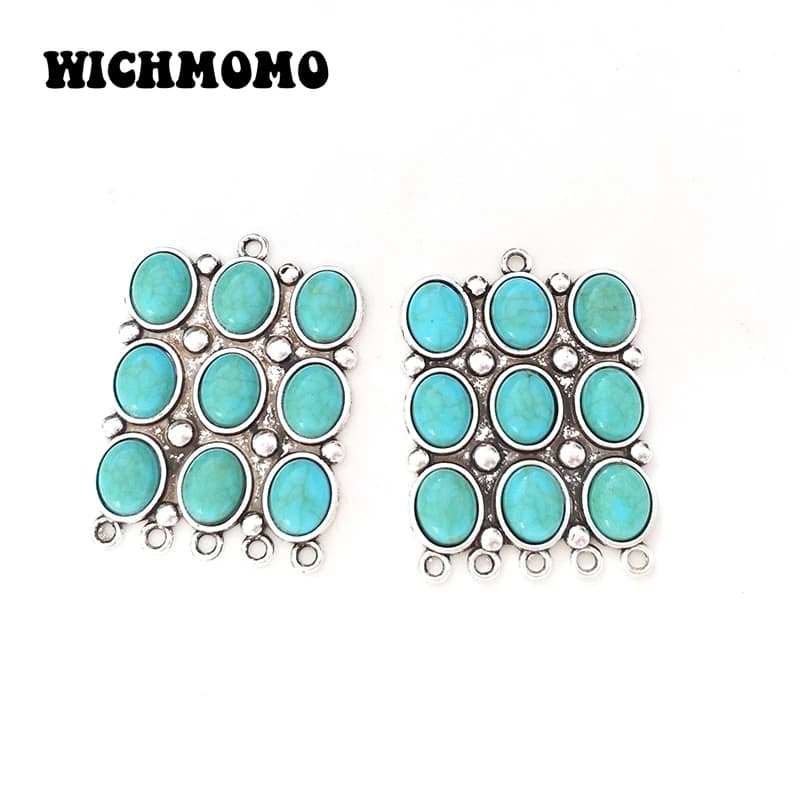 Nouveaux connecteurs multi-trous en alliage de zinc avec incrustations de pierres en résine bleue, pendentifs de liaison pour bijoux DIY, accessoires faits à la main pour colliers