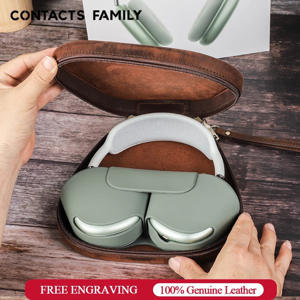 CONTACT'S FAMILY-Étui rigide en cuir de vache pour écouteurs, sacs de transport pour Apple Airpods Max, boîte faite à la main pour Sony WH1000Xfigured, sauna et téléphone