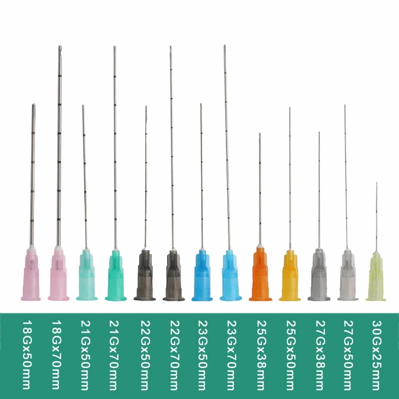 Micro-cannules jetables fines pour injection de produits de comblement 18G 21G 22G 23G 25G 27G 30G, aiguilles à extrémité lisse, à extrémité dentelée et à extrémité arrondie, 10 ensembles