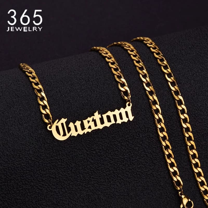 Collier avec pendentif avec nom personnalisé, couleur or, chaîne NK de 5mm, colliers avec plaque signalétique personnalisée pour femmes et hommes, cadeaux faits à la main
