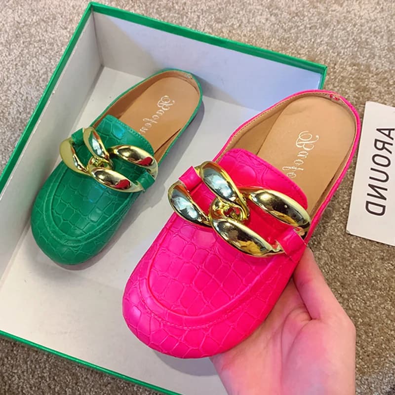 Sandales dorées pour femmes, design de marque, pantoufles fermées, mules à enfiler, chaussures rondes, tongs décontractées, grande taille