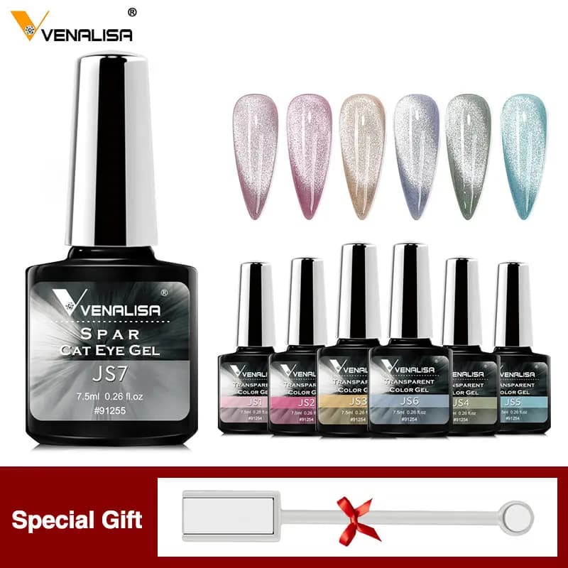 VENALCrawSpar-Ensemble de Verhéritage à Ongles Gel 9D Hybride pour Manucure, Caméléon Magnétique, œil de Chat, 7 Pièces de 7.5ml
