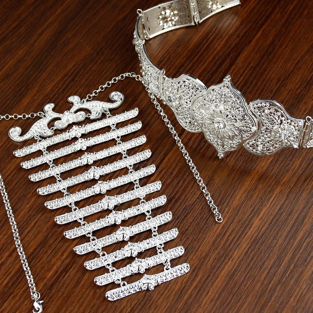 Sunspicems-Ensemble de Bijoux de Mariage en Argent Brcorporelle pour Femme, Ceinture, Pinceau, Robe Traditionnelle, Cour, Banquet