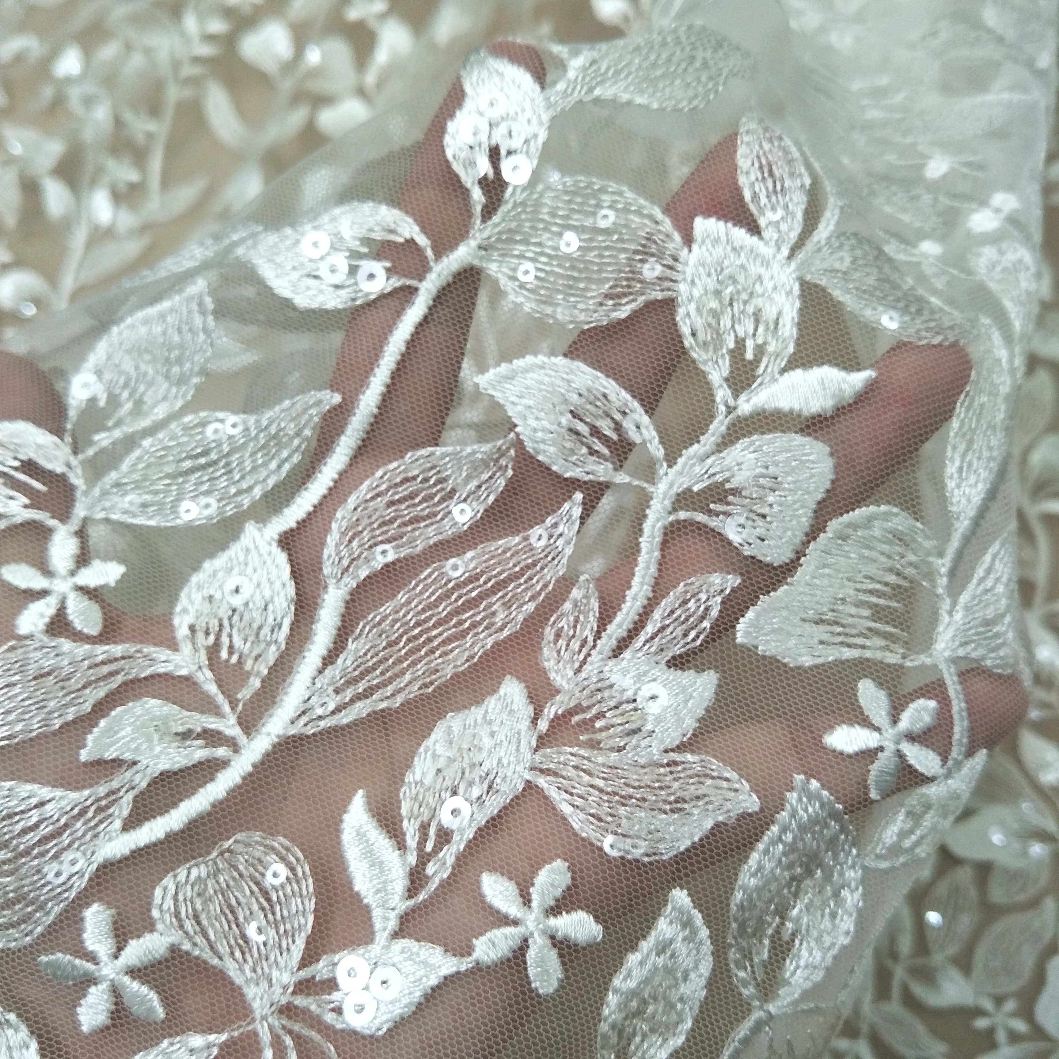 Robe de mariée en dentelle à la mode, robe de mariée, tissu à paillettes, vente par yard, 130cm de largeur
