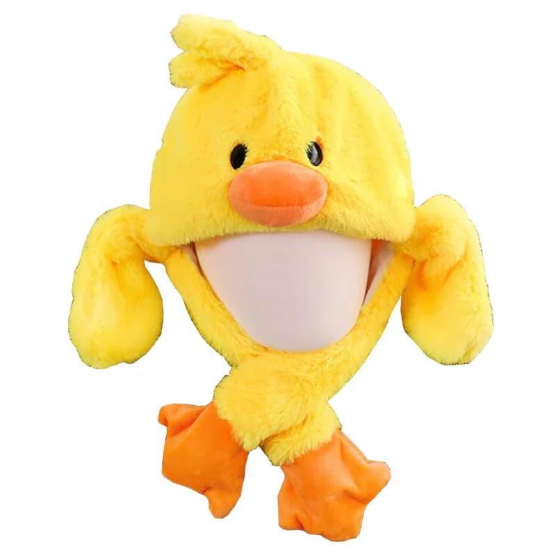 YHY-Chapeau en peluche avec oreilles mobiles, canard jaune, animal avec pattes, adultes, adolescents, enfants, garçons, filles, costume, bonnet, hiver, mignon, chaîne