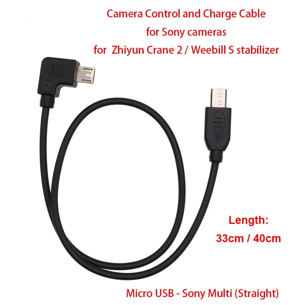Câble de contrôle et de charge Micro USB vers multi (droit) pour stabilisateur Zhiyun Crane / Weebill S et caméra Sony, 33 cm / 40 cm