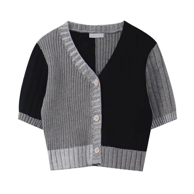 Cardigan court boutonné à col rond pour femmes, haut court patchwork, pulls minces, mode décontractée, style coréen, été, 2022