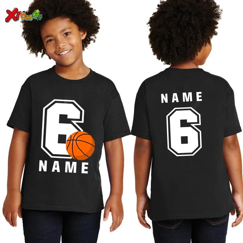 T-shirt de sport personnalisé pour enfants, vêtements de basket-ball pour enfants, t-shirt d'anniversaire pour garçons et filles, vêtements d'été pour bébé, nom et numéro