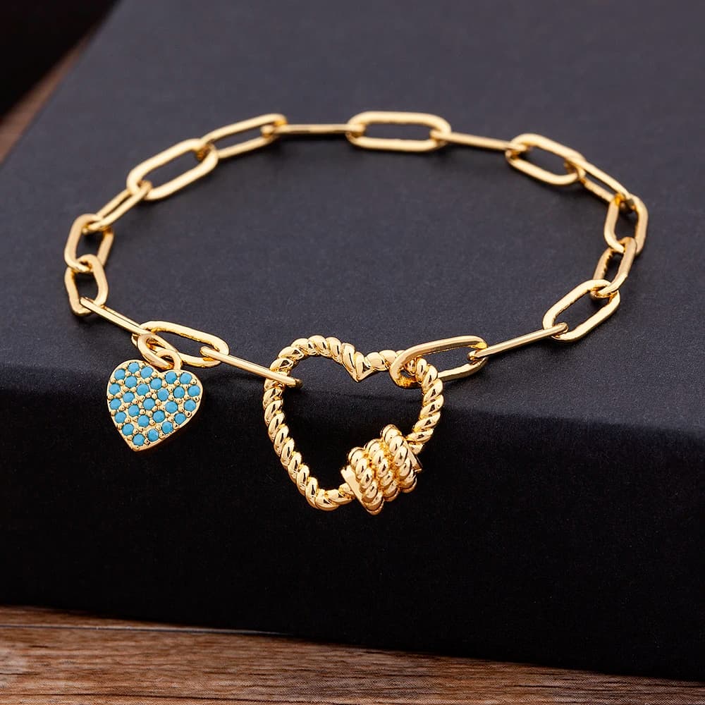 Nidin – Bracelets romantiques en forme de cœur, chaîne à maillons pour femmes et hommes, bijoux de mariage en cuivre et zircone cubique, offre spéciale