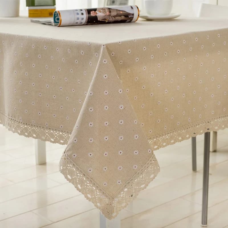 Nappe de Table en Lin et Coton à Motif Floral, Couverture Rectangulaire Imperméable avec Dentelle pour Rituel