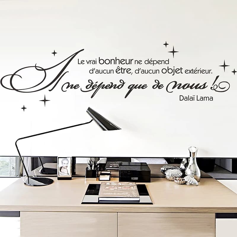 Autocollant mural avec citation de motivation inspirante pour salon et bureau, le vrai bonheur français n'a pas dépendant