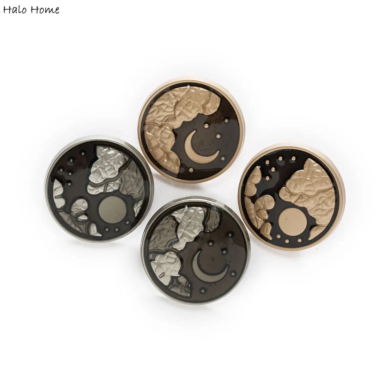 Bouton à tige ronde en métal, 5 pièces, impression soleil lune, couture, Scrapbooking, vêtements de maison, remplacement, artisanat fait à la main, accessoires de décoration