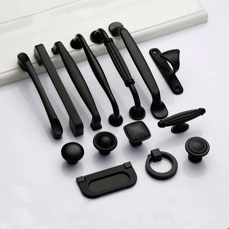 Poignées noires pour boutons d'armoire de meubles et poignées de tiroir de cuisine en alliage d'aluminium