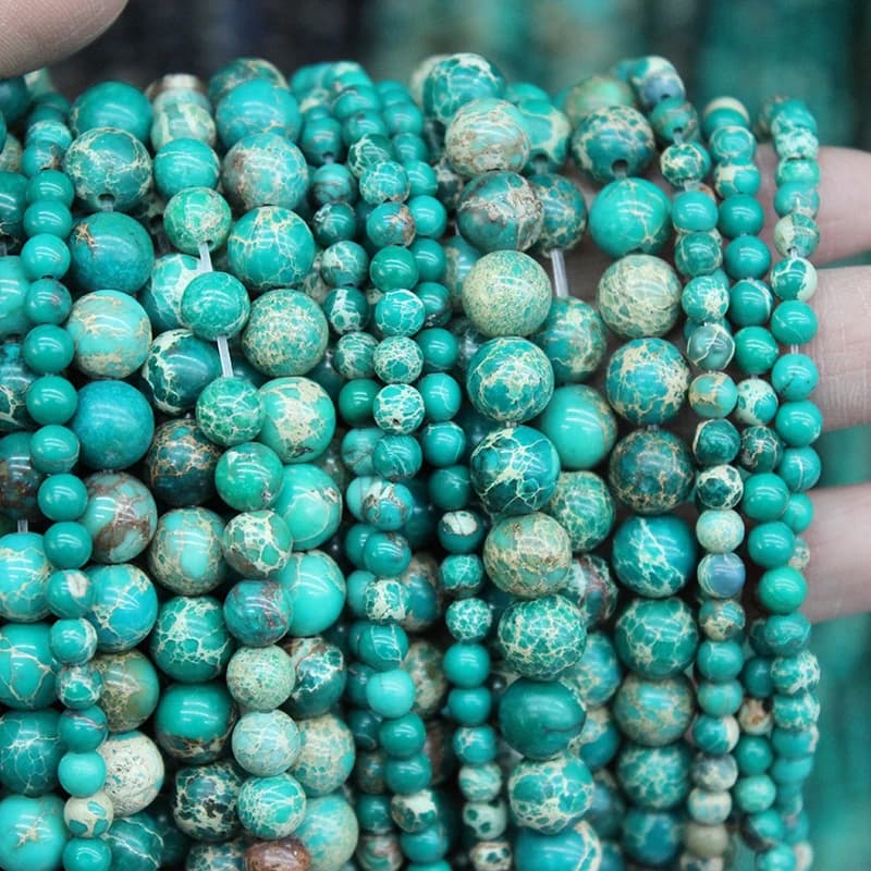 Pierre Naturelle de Sédiments de Mer Verts, Jaspe Impérial, Turquoises, Perles Rondes pour Bijoux de DIY, 15 Pouces, 6, 8, 10, 12mm, Taille au Choix